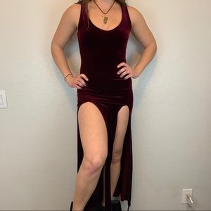 K Too red velvet double slit tank maxi dress Small